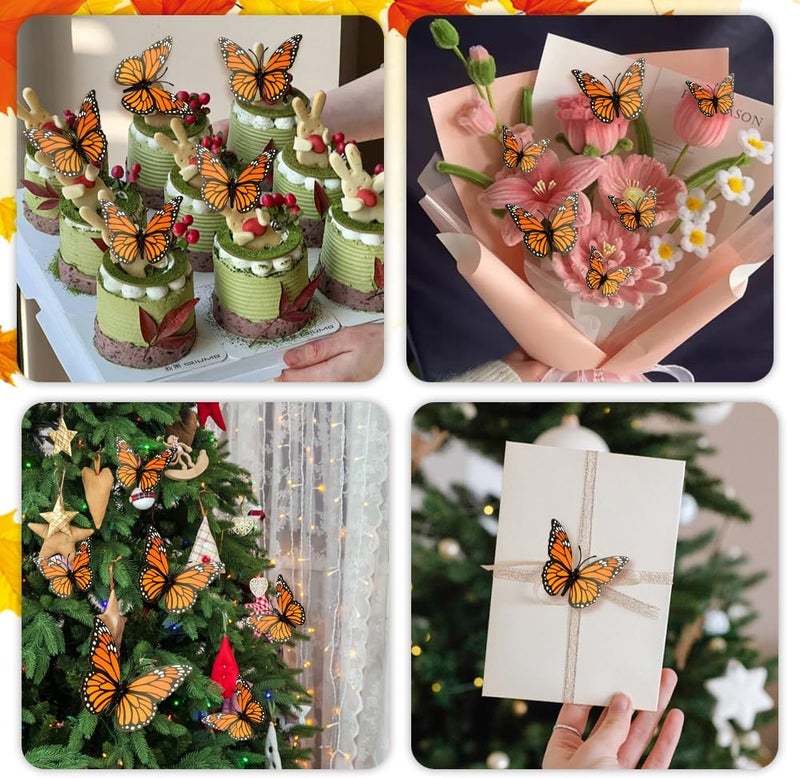 Liwidon Monarch Butterfly Decorations, 24 PCS Monarch Butterfly Wall Decor 3D Orange Fake Butterflies for Crafts Day of The Dead Halloween Party Supplies Autumn Wedding Home Wall Table Bedroom Decorations - Image 5
